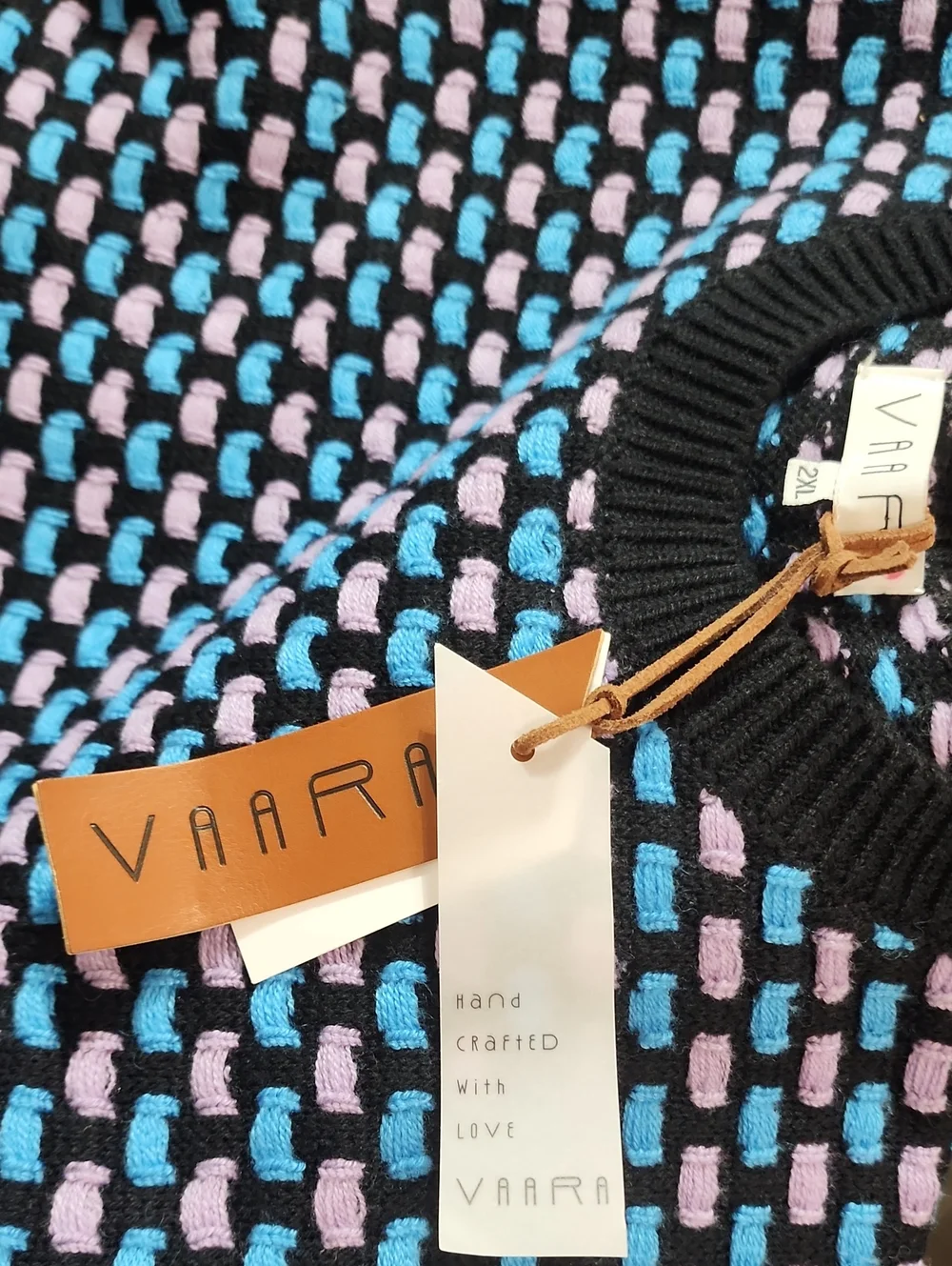 VAARA NWT XXL Basket Weave Textured Geometric Crewneck Sweater Blue Lavender